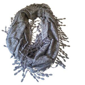 Womens Grey One Size Delicate Lace Infinity Scarf with Teardrop Fringe
